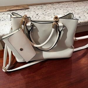 White Faux Leather Cross Body Gold Hardware Shoulder Strap Bag